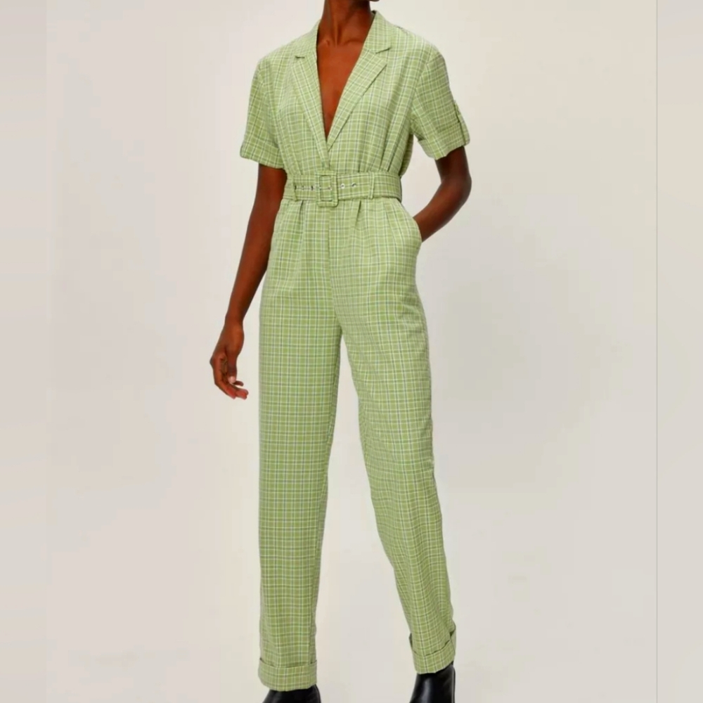 Nasty Gal Green Plaid Jumpsuit Size 8